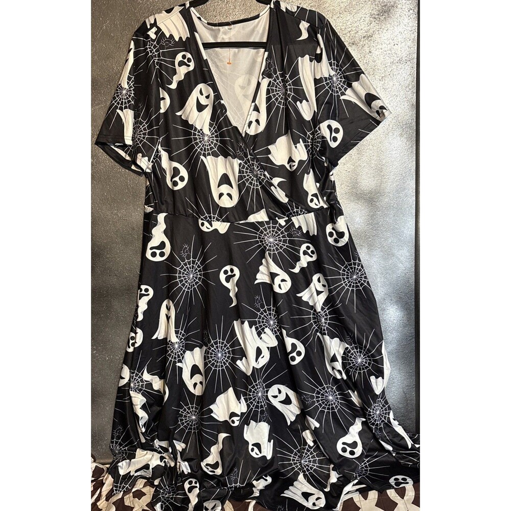 Halloween Ghost Spiderweb Dress A Line XXL Black White School Office Party Spook